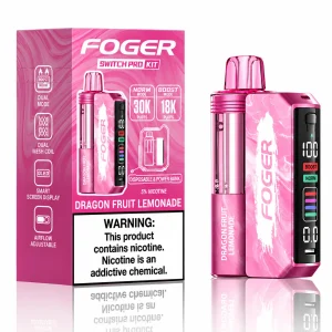 Dragon Fruit Lemonade Foger Switch Pro 30K disposable vape kit with smart-screen power bank and retail box — tropical dragon fruit and zesty lemonade, no ice — JellyPuffs