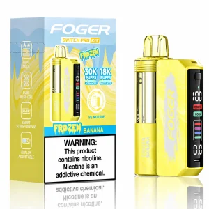 Frozen Banana Foger Switch Pro 30K disposable vape kit with smart-screen power bank and retail box — creamy banana smoothie, iced — JellyPuffs