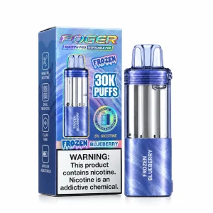 Frozen Blueberry Foger Switch Pro 30K disposable pod and retail box — ripe blueberry, iced — JellyPuffs