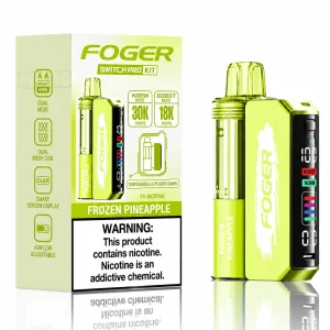 Frozen Pineapple Foger Switch Pro 30K disposable vape kit with smart-screen power bank and retail box — tropical pineapple, iced — JellyPuffs