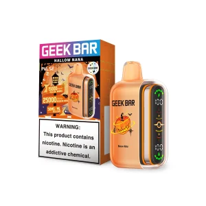 Hallow Nana Geek Bar Pulse 2 25K Halloween Edition disposable vape, ripe banana with a smooth, creamy finish, up to 25,000 puffs, 16mL, 5% nicotine, Texas compliant, slightly iced