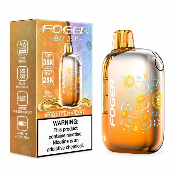 Georgia Peach Foger Bit 35K disposable vape, 850mAh, 20mL, 5% nicotine, up to 35,000 puffs, no ice