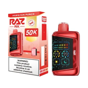 Hawaiian Punch RAZ RX 50K disposable vape, up to 50,000 puffs, 19mL, 5% nicotine, Texas compliant, iced