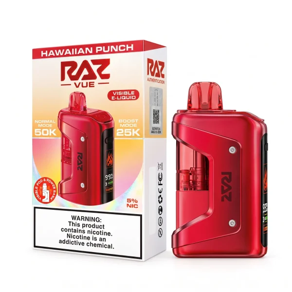 Hawaiian Punch RAZ Vue 50K disposable vape kit, 900mAh power bank and 13mL pod, 5% nicotine, up to 50,000 puffs, no ice