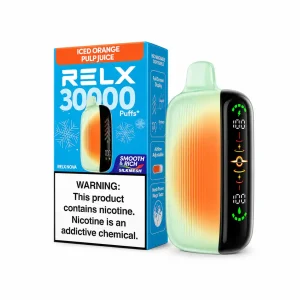 Iced Orange Pulp Juice RELX Nova Silkmesh 30K disposable vape, iced, 30,000 puffs, 3% nicotine