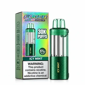Icy Mint Foger Switch Pro 30K disposable pod and retail box — maximum intensity cold menthol, iced — JellyPuffs