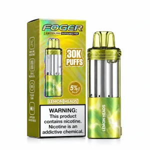 Lemon Heads Foger Switch Pro 30K disposable pod and retail box — sweet-tart sour lemon candy, no ice — JellyPuffs