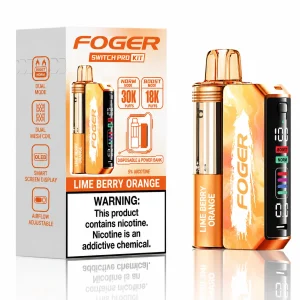 Lime Berry Orange Foger Switch Pro 30K disposable vape kit with smart-screen power bank and retail box — zesty lime, berry and orange, no ice — JellyPuffs