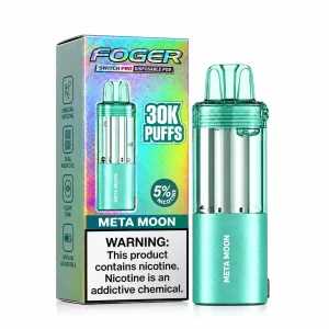 Meta Moon Foger Switch Pro 30K disposable pod and retail box — cosmic mystery tropical fruit candy, no ice — JellyPuffs