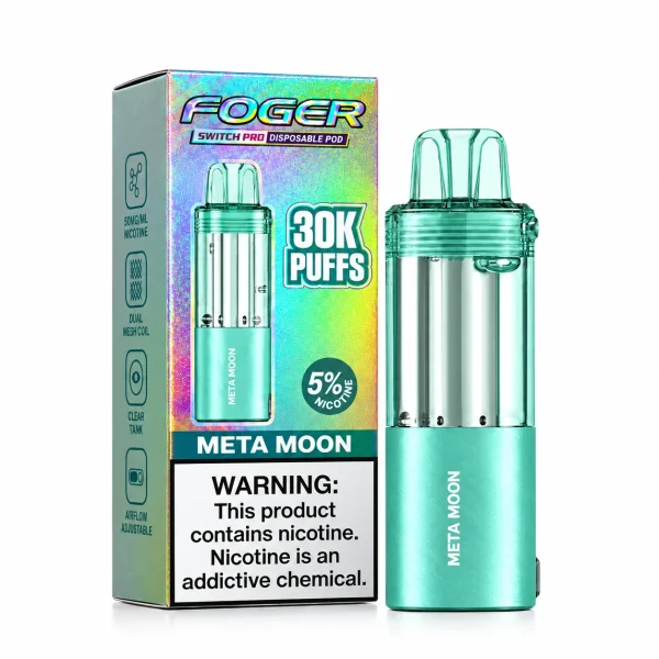 Meta Moon Foger Switch Pro 30K disposable pod and retail box — cosmic mystery tropical fruit candy, no ice — JellyPuffs