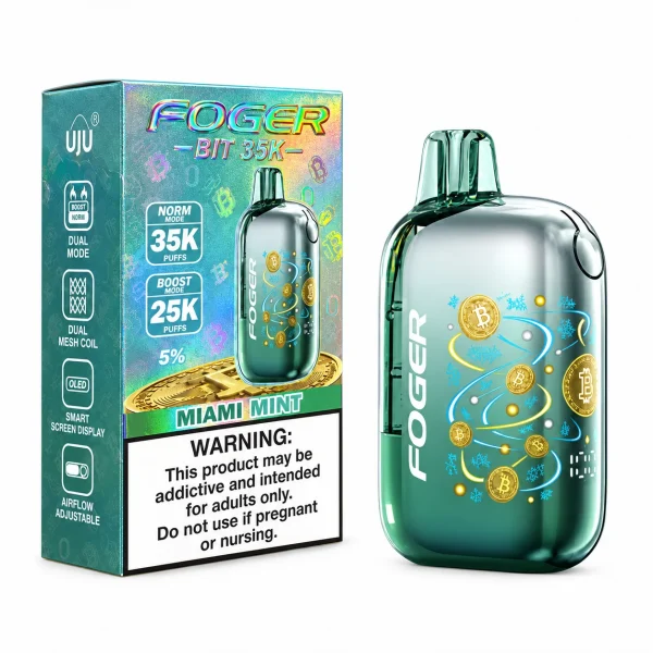 Miami Mint Foger Bit 35K disposable vape, 850mAh, 20mL, 5% nicotine, up to 35,000 puffs, iced