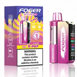 OMG B-Pop Foger Switch Pro 30K disposable vape kit with smart-screen power bank and retail box — blackberry, raspberry and blueberry candy burst, no ice — JellyPuffs