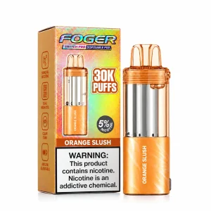 Orange Slush Foger Switch Pro 30K disposable pod and retail box — sweet tangy orange slushie, iced — JellyPuffs