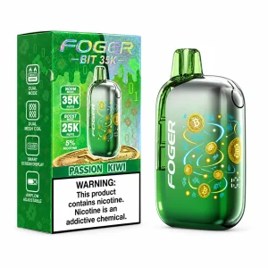 Passion Kiwi Foger Bit 35K disposable vape, 850mAh, 20mL, 5% nicotine, up to 35,000 puffs, no ice
