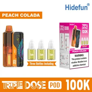 Peach Colada Hide Fun Triple Dose 100K Kit disposable vape, no ice, 100,000 puffs, 5% nicotine