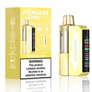 Peach Slush Foger Switch Pro 30K disposable vape kit with smart-screen power bank and retail box — natural white peach slushie, iced — JellyPuffs