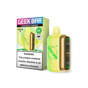 Pineapple Savers Geek Bar Pulse 2 25K disposable vape, no ice, 25,000 puffs, 5% nicotine