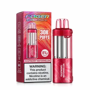 Raspberry Watermelon Foger Switch Pro 30K disposable pod and retail box — juicy watermelon, tangy raspberry, no ice — JellyPuffs