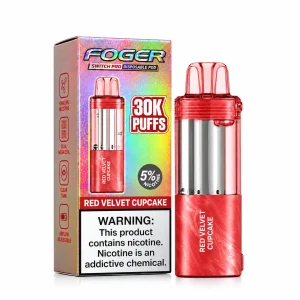 Red Velvet Cupcake Foger Switch Pro 30K disposable pod and retail box — cocoa red velvet with cream cheese frosting, no ice — JellyPuffs