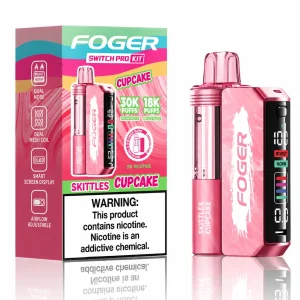 Skittles Cupcake Foger Switch Pro 30K disposable vape kit with smart-screen power bank and retail box — rainbow candy fruit cupcake, no ice — JellyPuffs