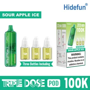 Sour Apple Ice Hide Fun Triple Dose 100K replacement pod, iced, 100,000 puffs, 5% nicotine