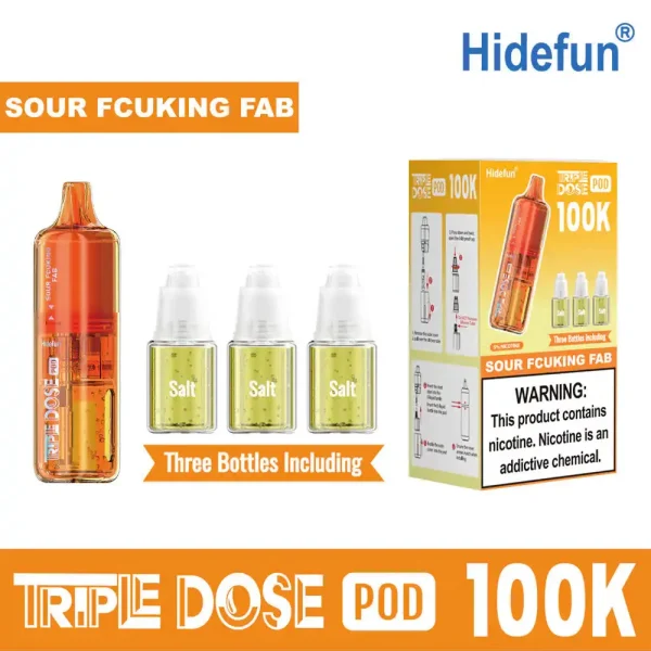 Sour Fcuking Fab Hide Fun Triple Dose 100K replacement pod, no ice, 100,000 puffs, 5% nicotine