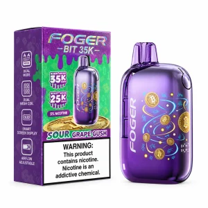 Sour Grape Gush Foger Bit 35K disposable vape, 850mAh, 20mL, 5% nicotine, up to 35,000 puffs, no ice