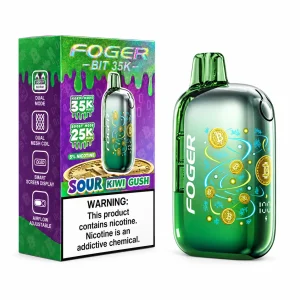 Sour Kiwi Gush Foger Bit 35K disposable vape, 850mAh, 20mL, 5% nicotine, up to 35,000 puffs, no ice