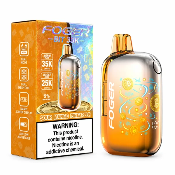 Sour Mango Pineapple Foger Bit 35K disposable vape, 850mAh, 20mL, 5% nicotine, up to 35,000 puffs, no ice