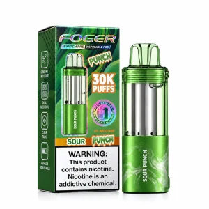 Sour Punch Foger Switch Pro 30K disposable pod and retail box — tangy sour fruit-punch candy, no ice — JellyPuffs