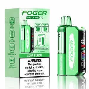 Sour Punch Foger Switch Pro 30K disposable vape kit with smart-screen power bank and retail box — tangy sour fruit-punch candy, no ice — JellyPuffs