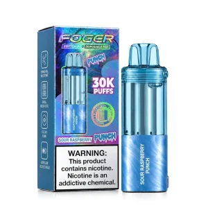 Sour Raspberry Punch Foger Switch Pro 30K disposable pod and retail box — bold sour blue raspberry candy punch, no ice — JellyPuffs
