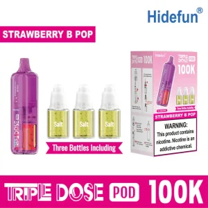 Strawberry B Pop Hide Fun Triple Dose 100K replacement pod, no ice, 100,000 puffs, 5% nicotine