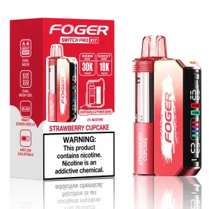 Strawberry Cupcake Foger Switch Pro 30K disposable vape kit with smart-screen power bank and retail box — sweet strawberry fluffy cupcake dessert, no ice — JellyPuffs