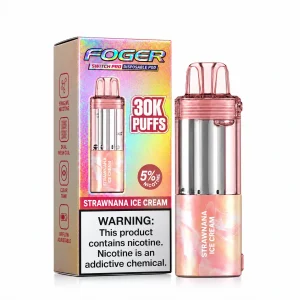 Strawnana Ice Cream Foger Switch Pro 30K disposable pod and retail box — strawberry banana ice cream dessert, no ice — JellyPuffs