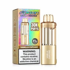 Vanilla Cupcake Foger Switch Pro 30K disposable pod and retail box — vanilla buttercream frosting bakery, no ice — JellyPuffs