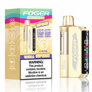 Vanilla Cupcake Foger Switch Pro 30K disposable vape kit with smart-screen power bank and retail box — vanilla buttercream frosting bakery, no ice — JellyPuffs