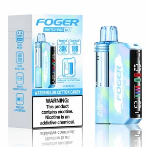Watermelon Cotton Candy Foger Switch Pro 30K disposable vape kit with smart-screen power bank and retail box — sweet watermelon carnival cotton candy, no ice — JellyPuffs