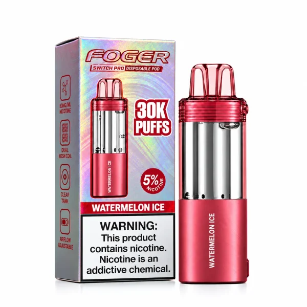 Watermelon Ice Foger Switch Pro 30K disposable pod and retail box — sweet juicy watermelon, iced — JellyPuffs