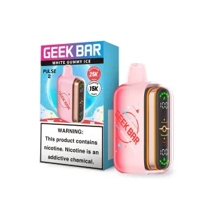 White Gummy Ice Geek Bar Pulse 2 25K disposable vape, iced, 25000 puffs, 5% nicotine