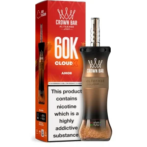 Amor Al Fakher Crown Bar 60K Cloud X disposable e-hookah, up to 60,000 puffs, 50mL, 0.6% nicotine, 1000mAh rechargeable, no ice
