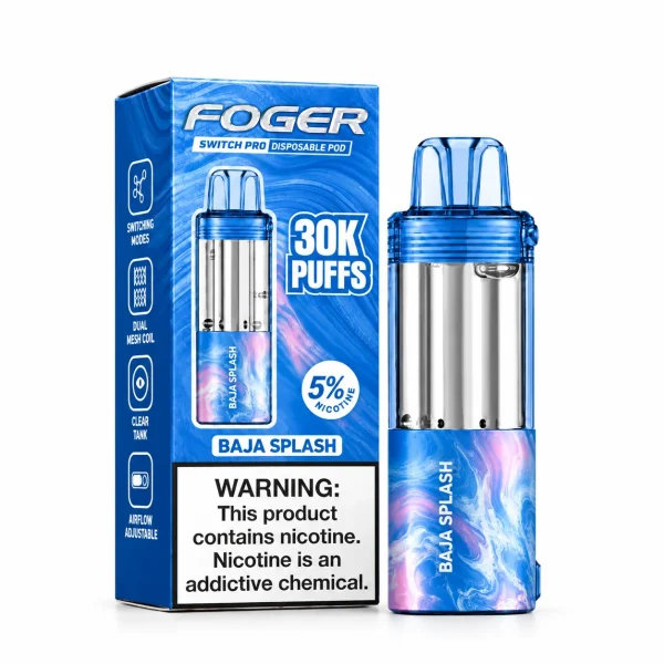 Baja Splash Foger Switch Pro 30K disposable pod and retail box — tropical lime soda, iced — JellyPuffs