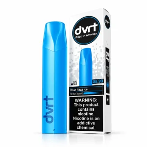 Blue Razz Ice Fifty Bar DVRT 2000 disposable vape with retail box, 3mL, 5% salt nicotine, up to 2,000 puffs, iced
