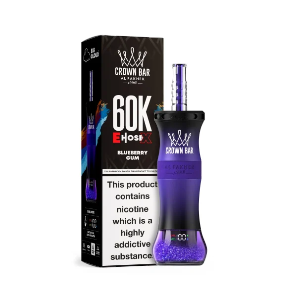 Blueberry Gum Al Fakher Crown Bar 60K E-Hose X disposable e-hookah, up to 60,000 puffs, 50mL, 0.6% nicotine, 1000mAh rechargeable, no ice