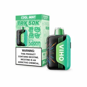 Cool Mint VIHO TRX 50K disposable vape, up to 50,000 puffs, 20mL, 5% nicotine, 1500mAh rechargeable, iced