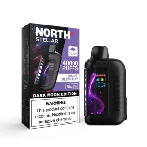 Grape Blow Pop North Stellar 40K disposable vape, up to 40,000 puffs, 20mL, 5% nicotine, curved screen, Texas compliant, no ice