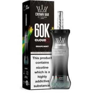 Grape Mint Al Fakher Crown Bar 60K Cloud X disposable e-hookah, up to 60,000 puffs, 50mL, 0.6% nicotine, 1000mAh rechargeable, iced