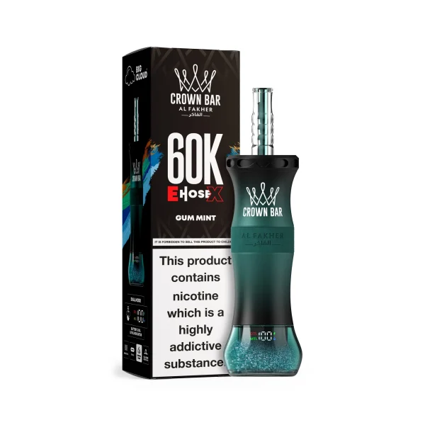 Gum Mint Al Fakher Crown Bar 60K E-Hose X disposable e-hookah, up to 60,000 puffs, 50mL, 0.6% nicotine, 1000mAh rechargeable, iced