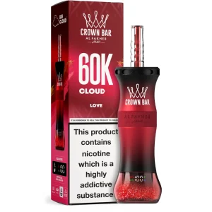 Love Al Fakher Crown Bar 60K Cloud X disposable e-hookah, up to 60,000 puffs, 50mL, 0.6% nicotine, 1000mAh rechargeable, no ice