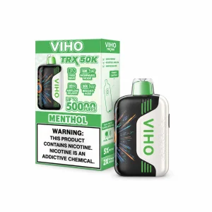 Menthol VIHO TRX 50K disposable vape, up to 50,000 puffs, 20mL, 5% nicotine, 1500mAh rechargeable, iced